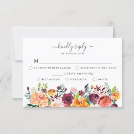 Cartão RSVP Floral de outono com opção de refeição