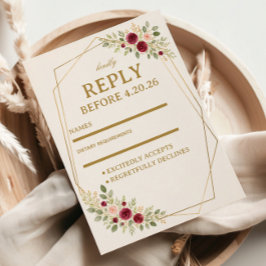 Cartão RSVP Floral Dourado Elegante