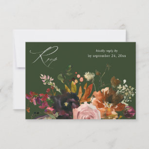 Cartão RSVP Floral Dourado, Roxo e Rosa com Refeição V2- GR