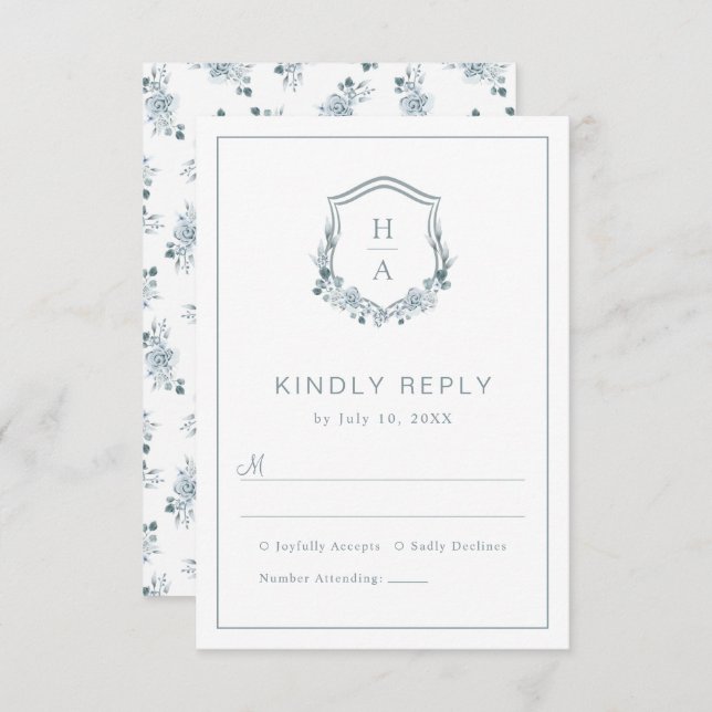Cartão RSVP Floral Dusty Blue Wedding (Frente/Verso)