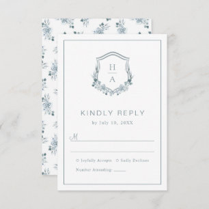 Cartão RSVP Floral Dusty Blue Wedding