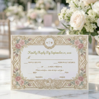 Cartão RSVP Floral e Querubim Monograma Regência