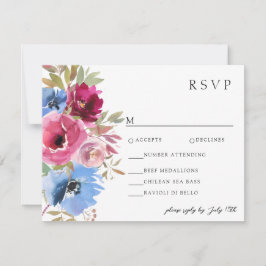 Cartão RSVP Floral Elegante Azul-Dusty-Blush