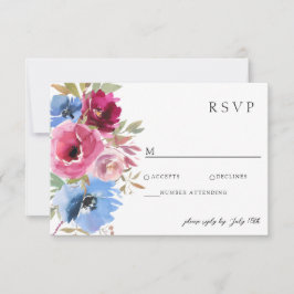 Cartão RSVP Floral Elegante Azul-Dusty-Blush
