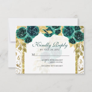 Cartão RSVP Floral Emerald Green Arch Quinceañera