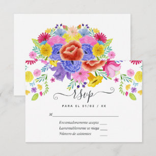 Cartão RSVP Floral Espanhol Fiesta Quinceañera