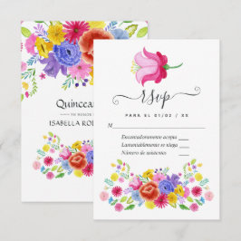 Cartão RSVP Floral espanhola Fiesta Quinceañera