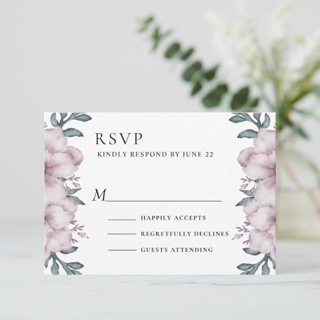 Cartão RSVP Floral Eucalyptus Wedding (Em pé/Frente)