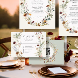 Cartão RSVP Floral Fall BOHO Wildflower Ivory Código QR Casame
