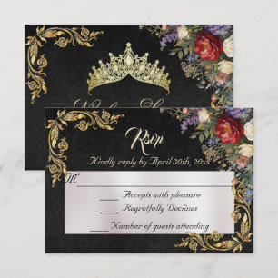 Cartão RSVP Floral & Folhas de Ouro - Confirmação de Presença