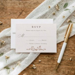 Cartão RSVP Floral Francês Vintage Marrom e Creme Casamento