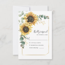 Cartão RSVP Floral Girassol Eucalyptus Geométrico Greenerescên