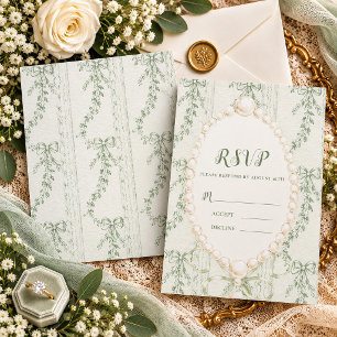Cartão RSVP Floral Grandmillenial Vintage Verde Salvia