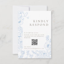 Floral Line Art French Blue Weding