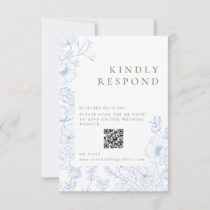 Cartão RSVP Floral Line Art French Blue Weding