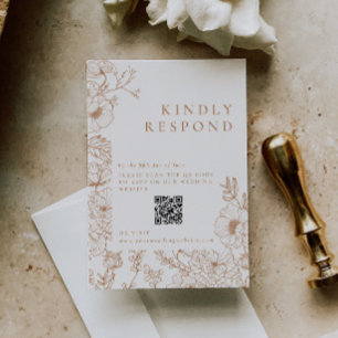 Cartão RSVP Floral Line Art Terracotta Wedding
