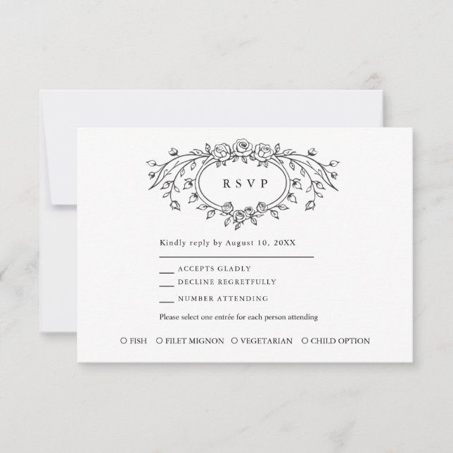 Cartão RSVP Floral Line Art Wedding Response Card (Frente)