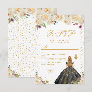 Cartão RSVP Floral Loira de Creme Princesa Sweet Sixteen