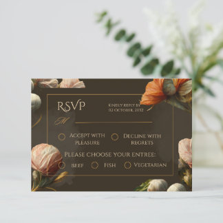 Cartão RSVP Floral Luxo Rústico