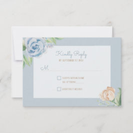 Cartão RSVP Floral Molho Azul-Aquarela Desenhado