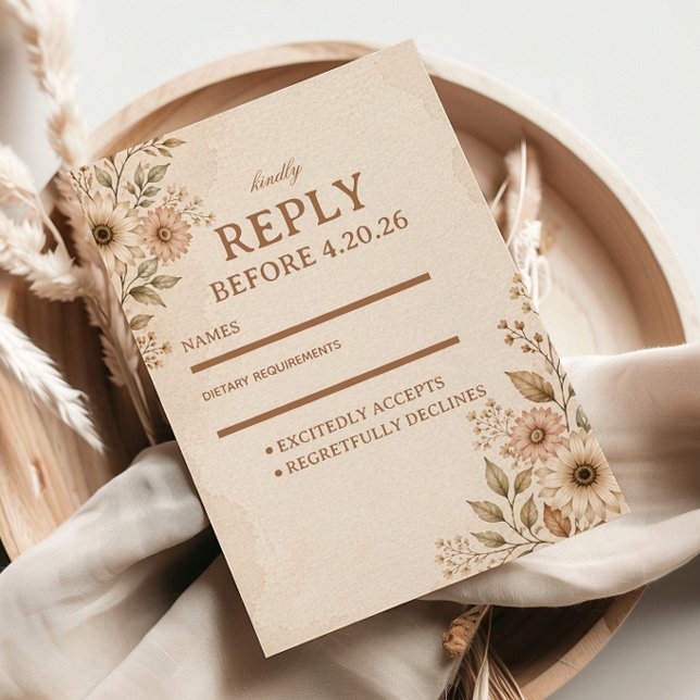 Cartão RSVP Floral Neutro Suave (Criador carregado)