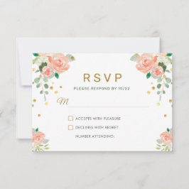 Cartão RSVP Floral Peony e Confetti Dourada Clássica Elegante