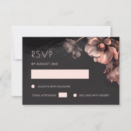 Cartão RSVP Floral Preto Metálico Rosa