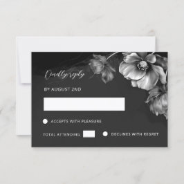 Cartão RSVP Floral Preto Prata