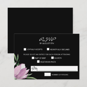 Cartão RSVP Floral Purple Magnolia Watercolor