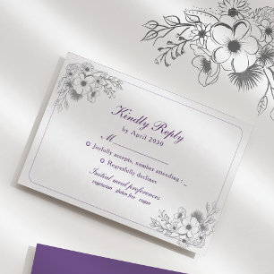 Cartão RSVP Floral Roxo Elegante