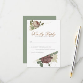 Cartão RSVP Floral Rústico Burgundy Marsala Blush Rosas Modern