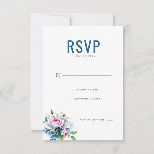 Cartão RSVP Floral Sofisticada da Marinha (Frente)