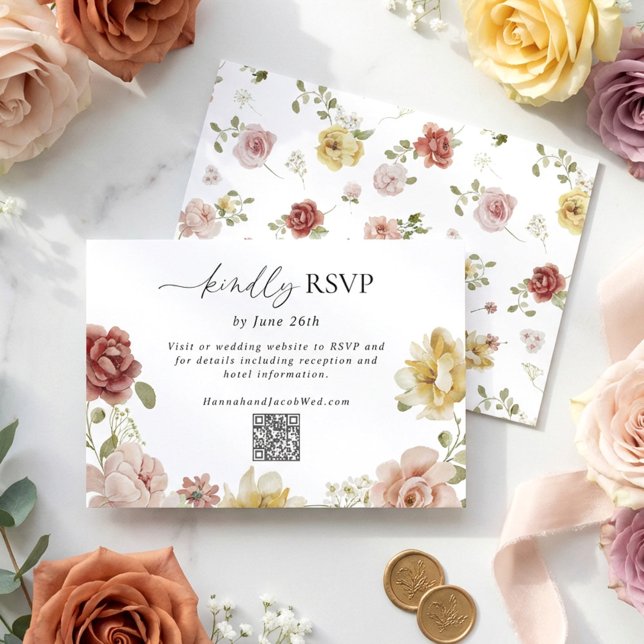 Cartão RSVP Floral Summer QR Code Wedding (Criador carregado)