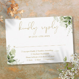 Cartão RSVP Floral Verde Elegante Boda Dourada