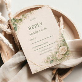 Cartão RSVP Floral Verde Neutro Elegante