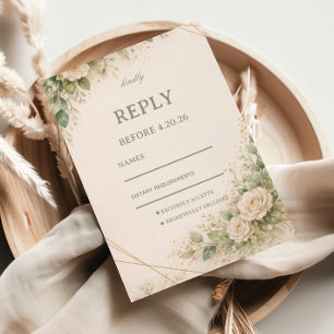 Cartão RSVP Floral Verde Neutro Elegante