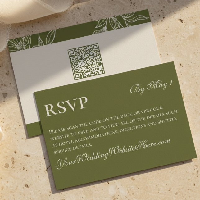 Cartão RSVP Floral Verde Rústico QR Casamento (Rustic Green Floral QR Wedding RSVP Card)