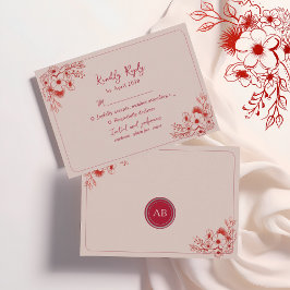 Cartão RSVP Floral Vermelho Rosa Elegante