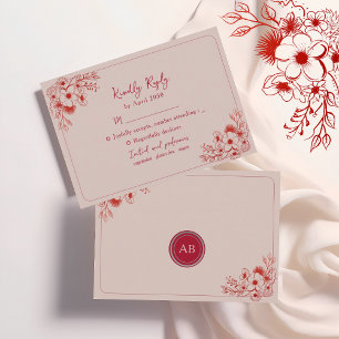 Cartão RSVP Floral Vermelho Rosa Elegante