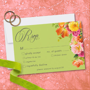 Cartão RSVP Floral Vibrante de Verão Laranja Rosa Casamento