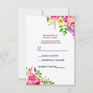 Cartão RSVP Floral Vibrante Rosa Intenso Botânico Primavera RS