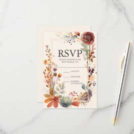 Cartão RSVP Floral Vintage Outono Marfim Boho Outono