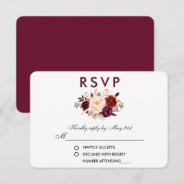 Cartão RSVP Floral Watercolor Burgundy Casamento