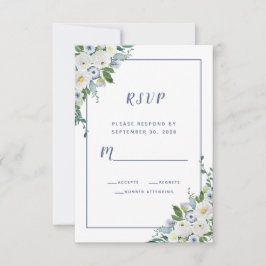 Cartão RSVP Floral Watercolor Elegante Casamento Branco Azul R