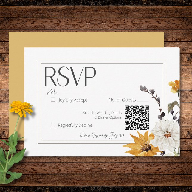 Cartão RSVP Flores Amarelas do Ouro Boho Douradas (Boho Golden Yellow Meadow Flowers Gold RSVP Card)