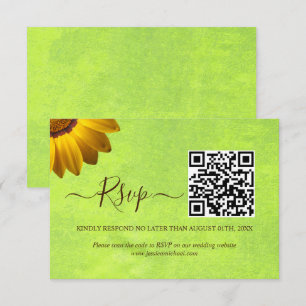 Cartão RSVP Flores Amarelas no Casamento Verde Abstrato