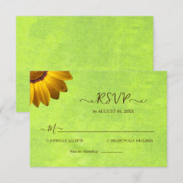 Cartão RSVP Flores Amarelas no Casamento Verde Abstrato
