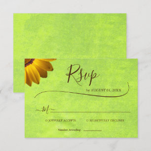 Cartão RSVP Flores Amarelas no Casamento Verde Abstrato