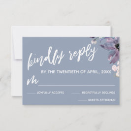 Cartão RSVP Flores Aquarela Azul Empoeirado Caligrafia Casamen