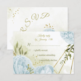 Cartão RSVP Flores azuis bonito folhas verdes botânicas